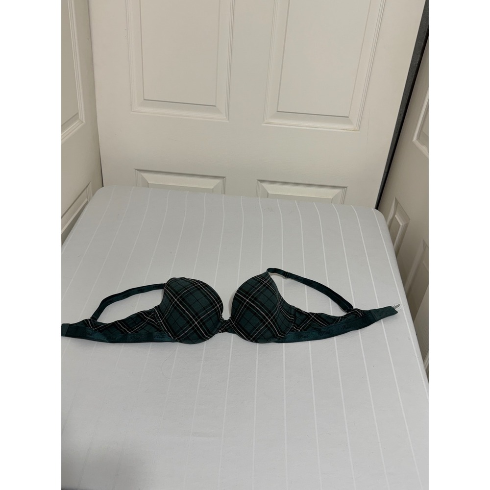 Pink Victoria's Secret Wear Everywhere T-Shirt Bra Green Plaid 36C Lightly Lined